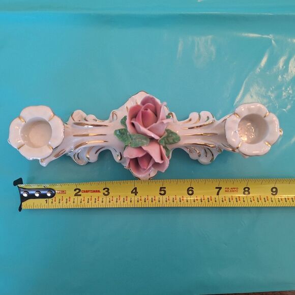Vintage Dresden Double Candelabra Roses Candlestick Holder Capodimonte Style - Picture 14 of 14